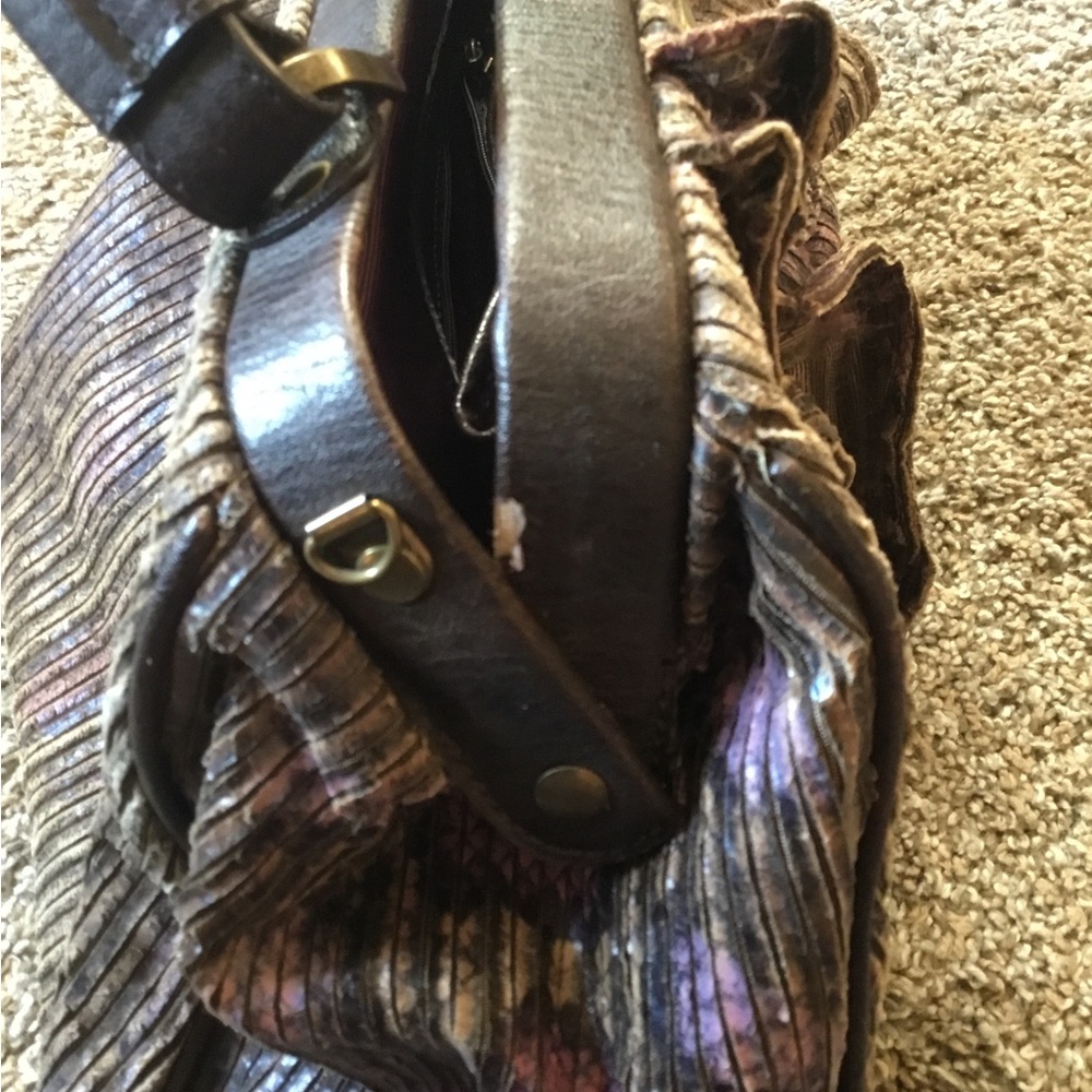 Jessica Simpson Brown Ruffled Top-Handle Bag - Picture 6 of 6